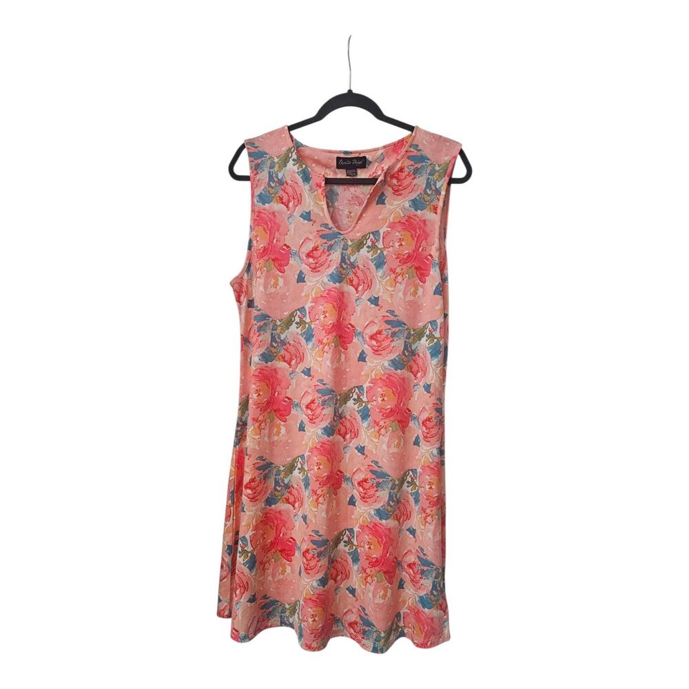 Charlie Paige Dress Sleeveless Stretch Split V-Neck Floral Pink Blue Size L/XL